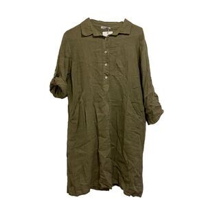 Elena Baldi Army Green Olive Linen knee Length Dress